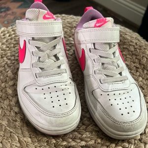 Nike 13C pink and white tennis shoes. Little kid.
